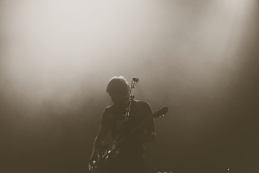 silhouette of man playing guitar, guy, music, musician, musical HD wallpaper