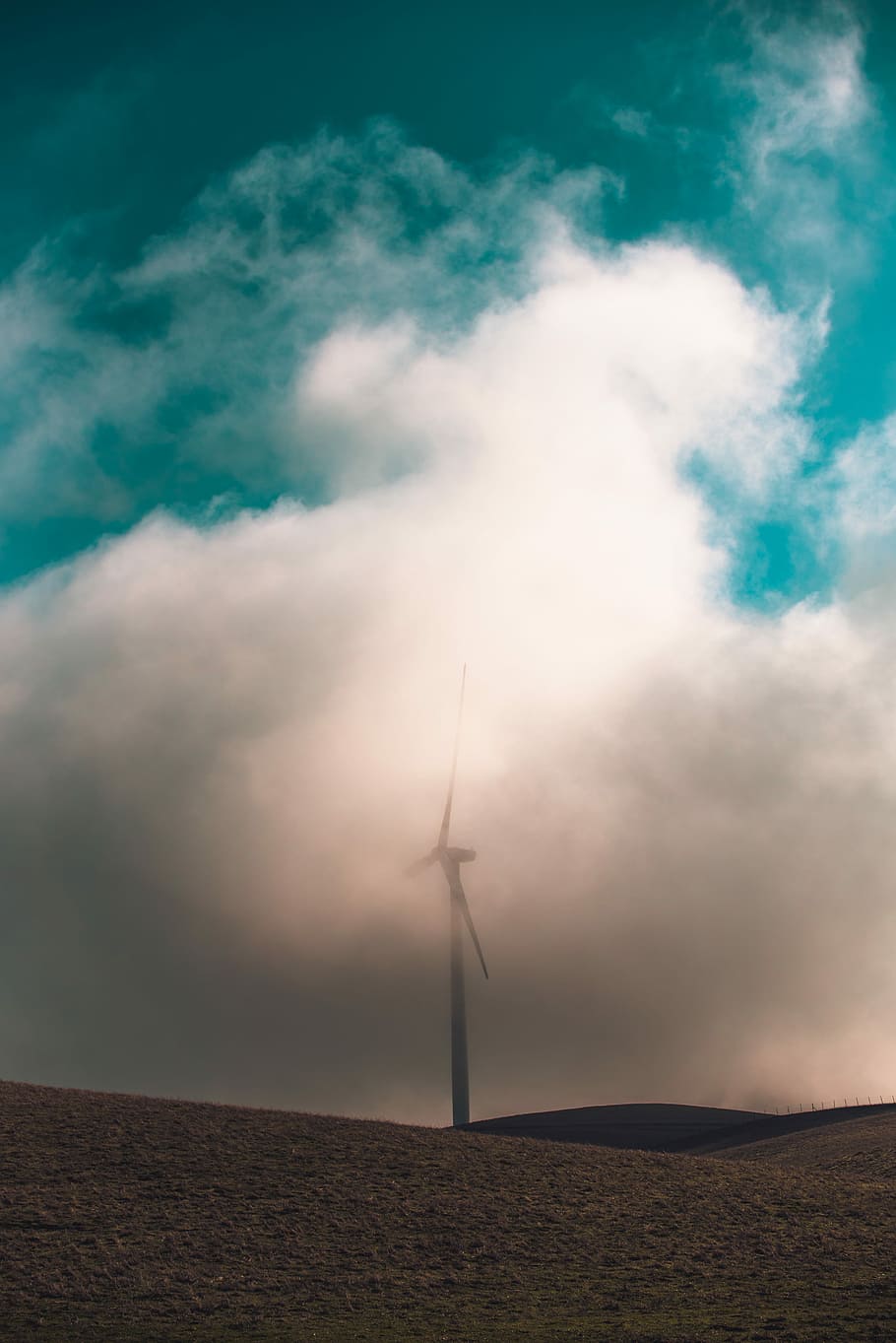 windmill covered with fog, white windmill covered with clouds HD wallpaper