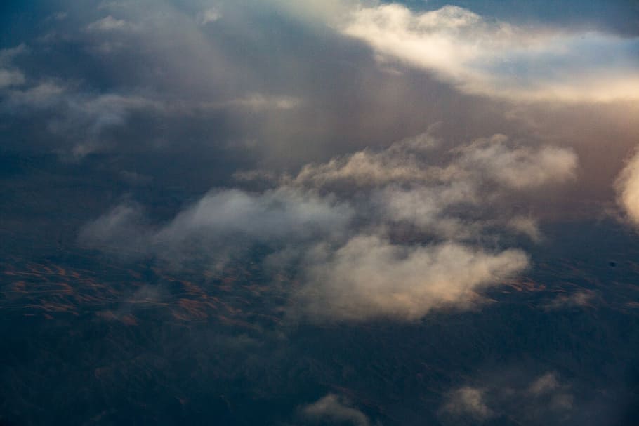 aerial photography of white cloudy sky, night, dark, sunlight HD wallpaper