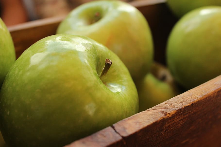 grannysmith apples, selective focus photography of green apple HD wallpaper