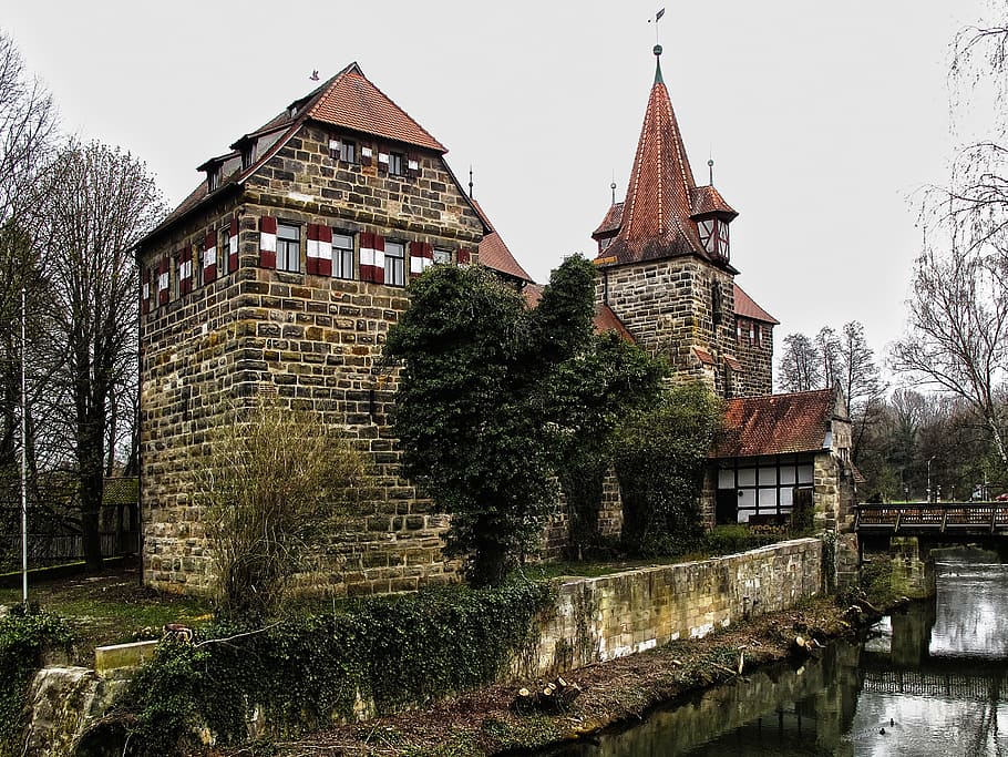 moated castle, water, bridge, gatehouse, historically, fortress HD wallpaper