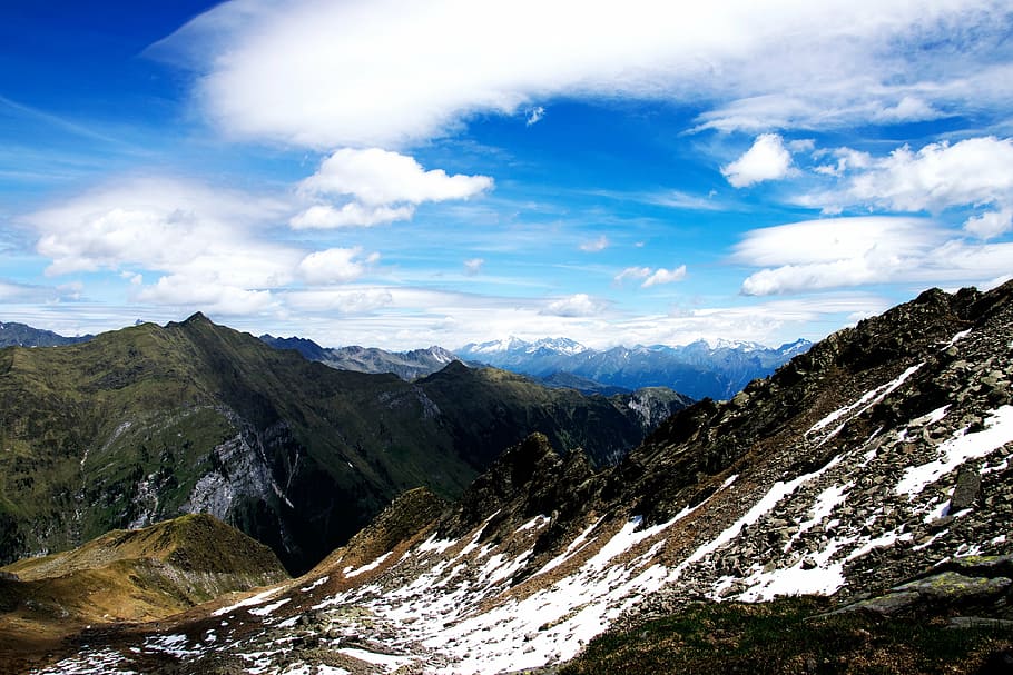 mountains, snow, alpine, landscape, allgäu, south tyrol, sky HD wallpaper