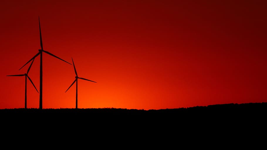 windmills during sunset, windräder, wind power, renewable energy, HD wallpaper