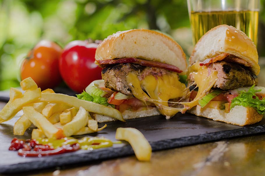 burger and fries, Fast Food, Food, Food, Restaurant, meat, cholesterol, HD wallpaper