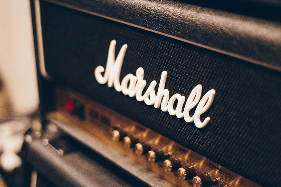 Marshall Amp, black and white Marshall guitar amplifier, speaker