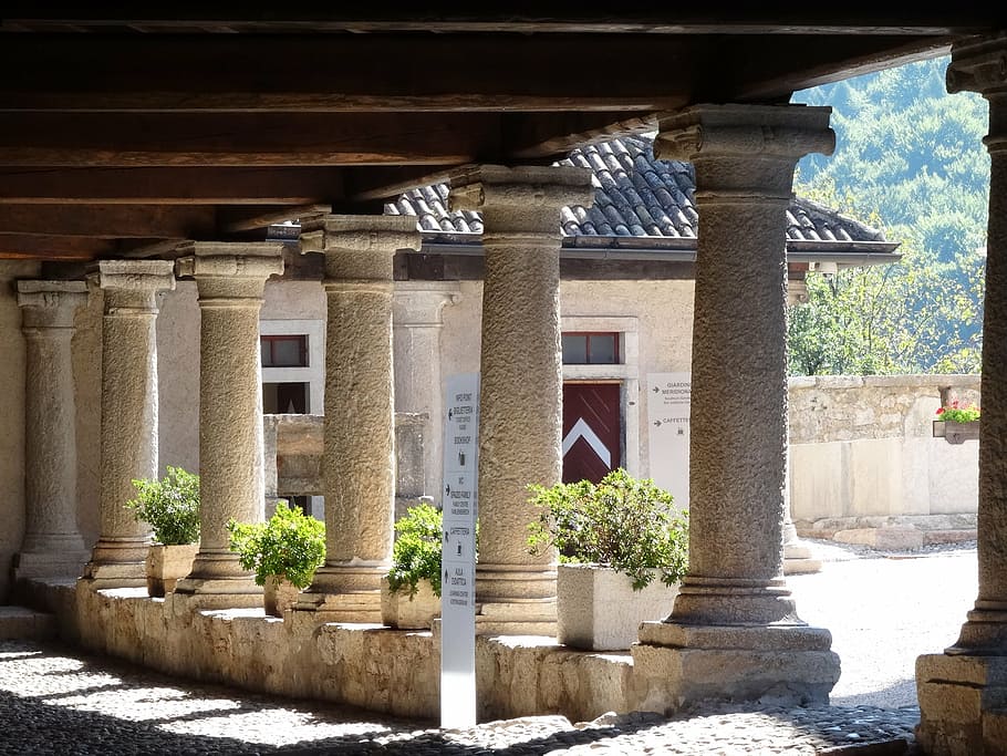 columnar, arcades, monastery, castle, stone pillars, architecture HD wallpaper