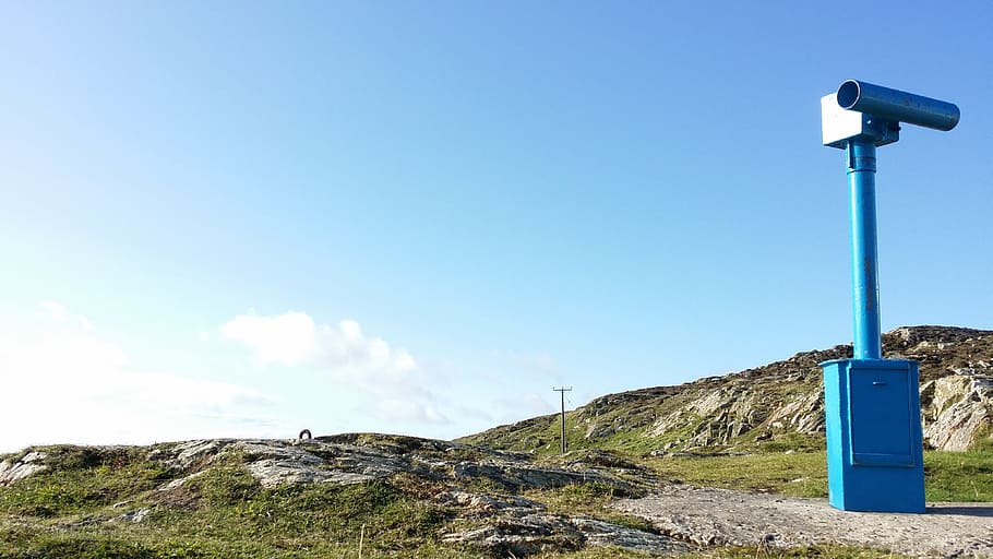 anglesey, telescope, sky, view, south stack, blue, nature, day HD wallpaper