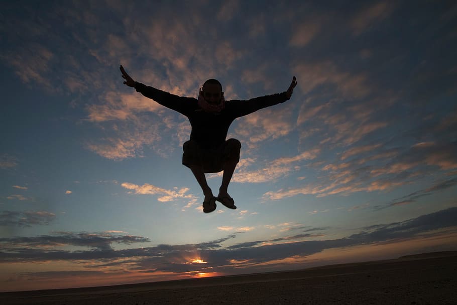photography of person during sunset, dom, jumping, playing HD wallpaper