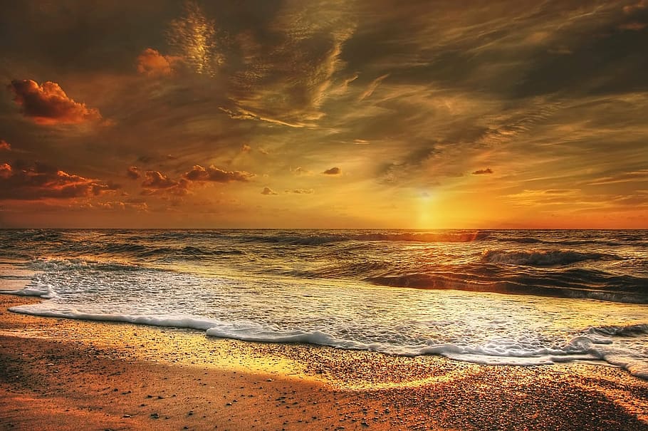 seashore during sunset, north sea, abendstimmung, beach, coast, HD wallpaper