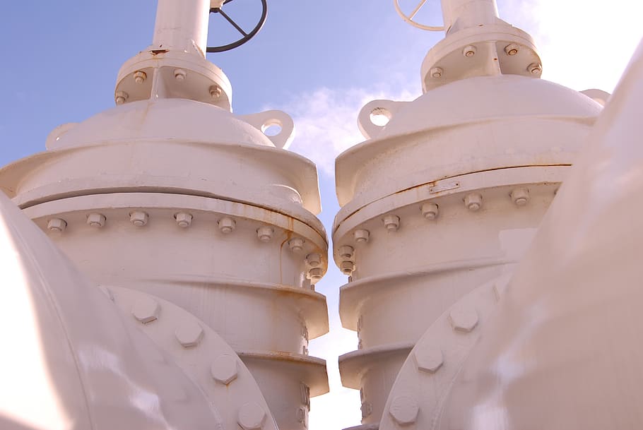industry, closures, pipe, twins, low angle view, white color HD wallpaper