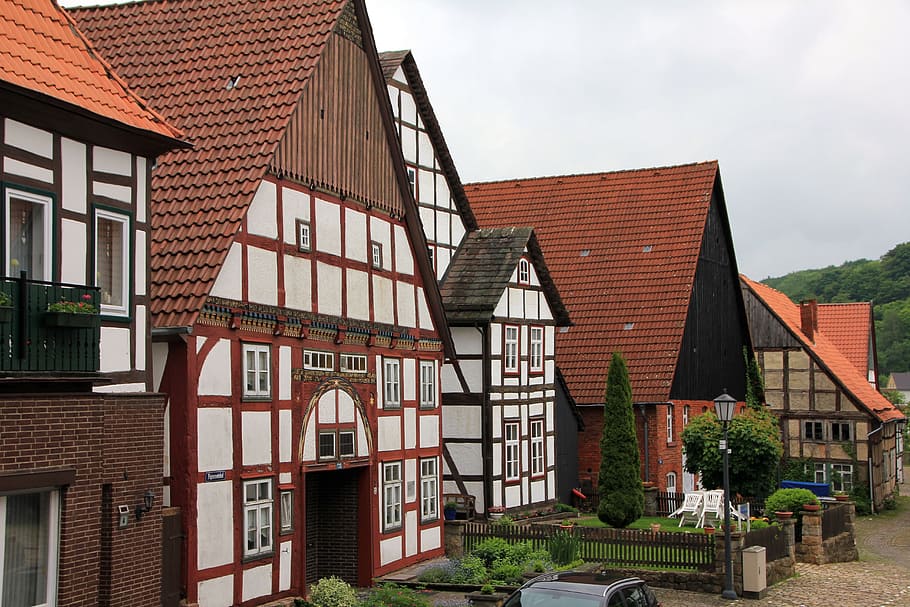 Road, Way, Path, Truss, homes, fachwerkhaus, village, schwalenberg HD wallpaper