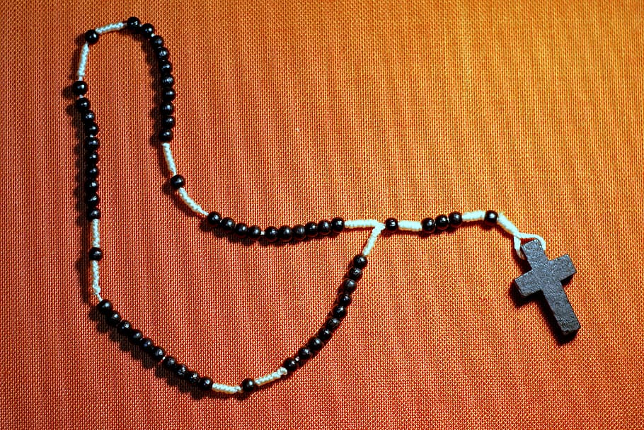 black and white rosary, the rosary, prayer, faith, christianity