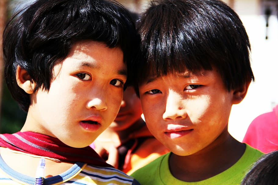 curiosity, children, look, two, black hair, people, asia, asian Ethnicity HD wallpaper