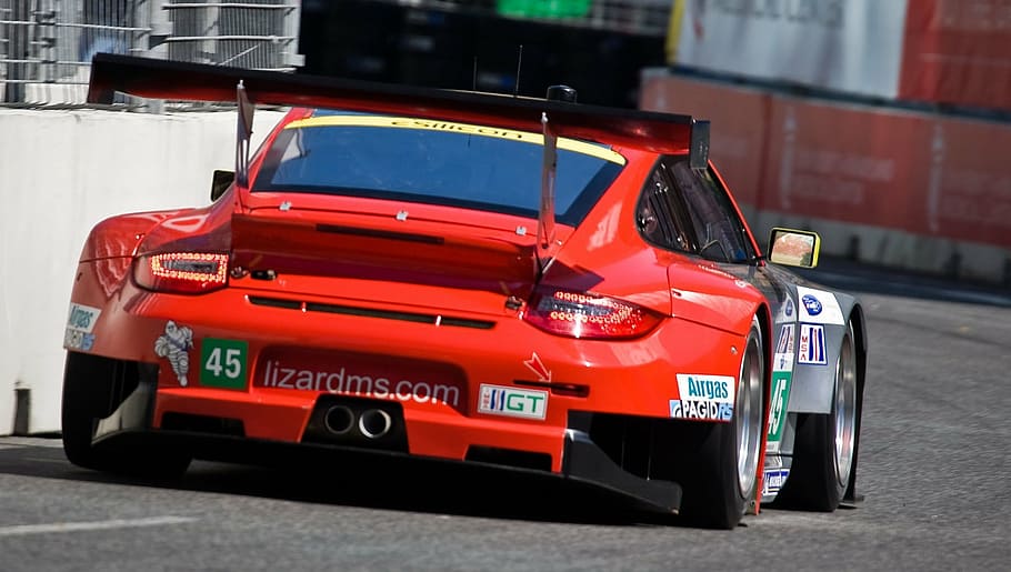 red sports coupe on tarmack, race car, porsche, 911, gt3, performance, HD wallpaper