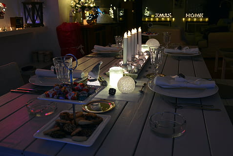 table decoration, table decorations, board, light, light decoration HD wallpaper
