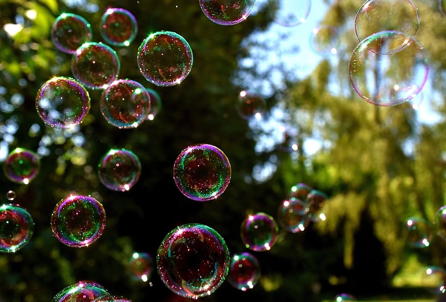 soap bubbles, colorful, fly, make soap bubbles, mirroring, soapy water HD wallpaper