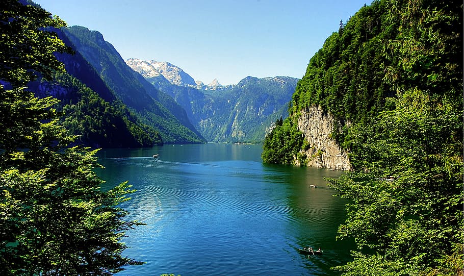 body of water surround by mountains, Königssee, Bavaria, Nature, HD wallpaper