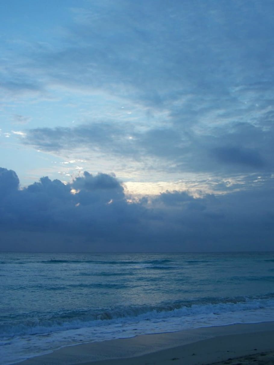 beach, blue, sunset, clouds, florida, shore, view, seascape HD wallpaper