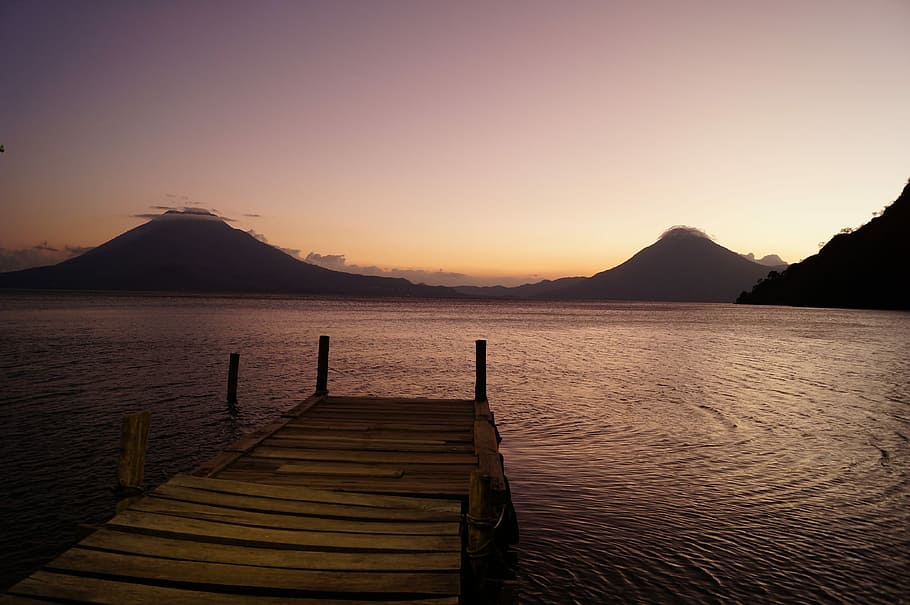 brown wooden boat dock, Berth, Lake, Landscape, Atitlán, guatemala HD wallpaper