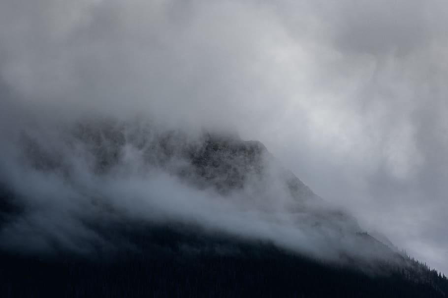 white fog near brown mountain, mountain cover by fog, cloud, nature HD wallpaper