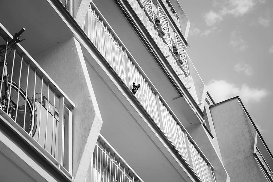 architecture, building, infrastructure, sky, cloud, black and white HD wallpaper