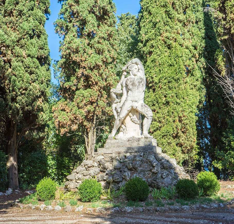 villa cortine palace, sirmione, lake garda, sculpture, statue, HD wallpaper