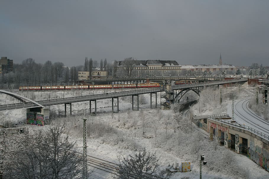 berlin, s bahn, snow, gleise, wedding, train, traffic, big city, HD wallpaper