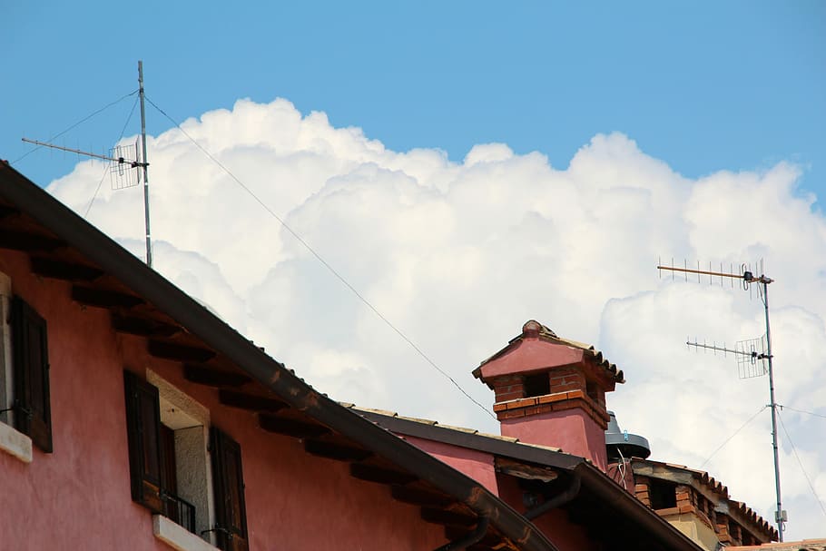 Antennas, Chimney, Clouds, sky, blue, architecture, building exterior HD wallpaper