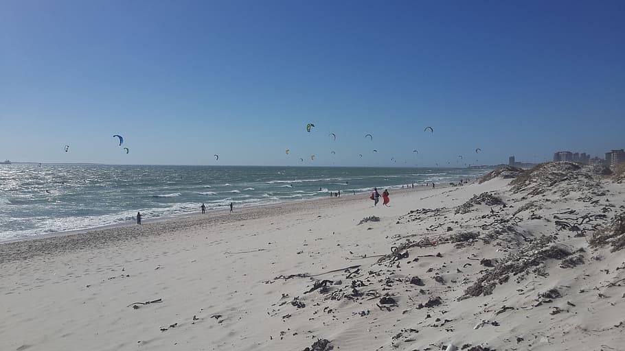 beach, ocean, kites, white, sand, vacation, water, summer, sea HD wallpaper