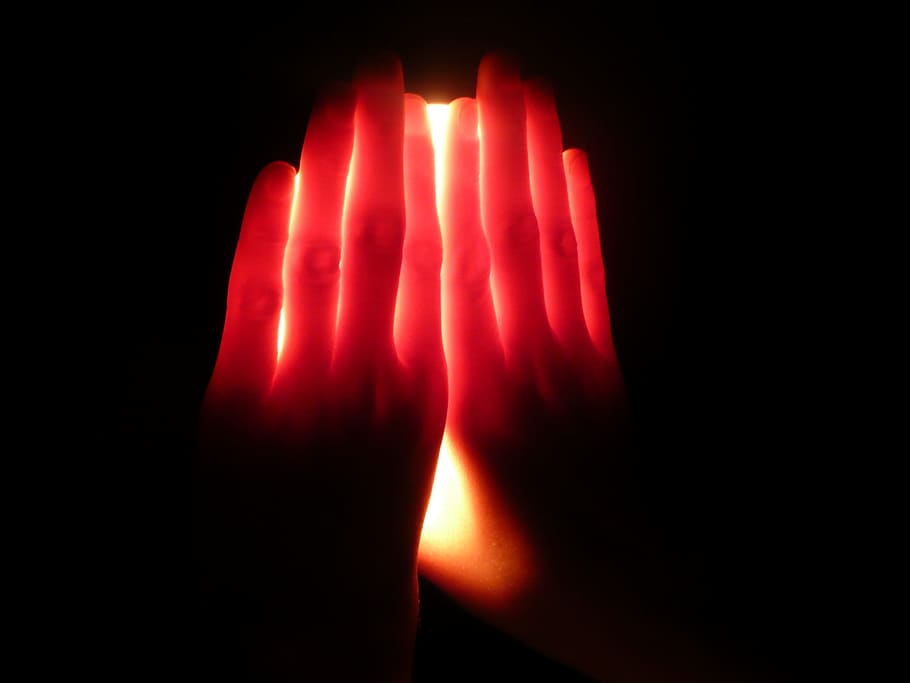 Hands, Light, Translucence, shine through, red, transparent