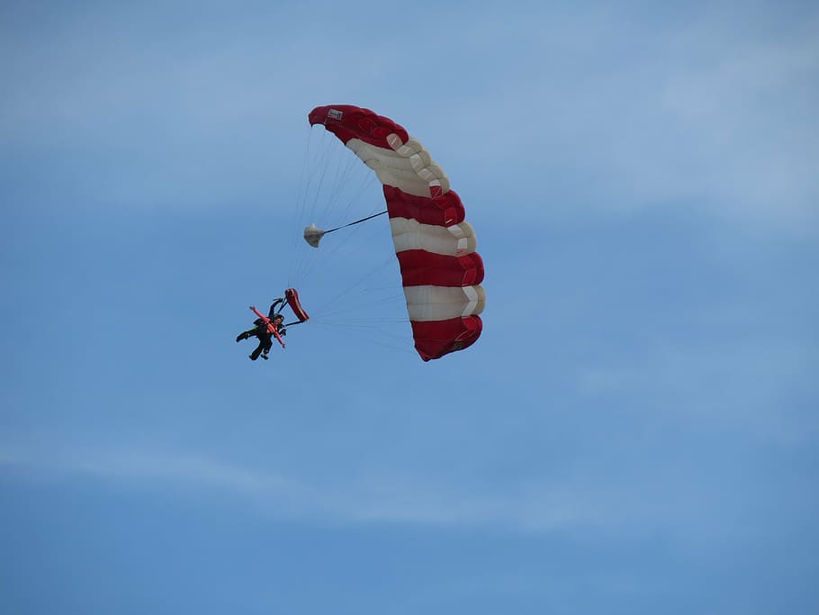 two person on paragliding, parachute, sky diving, chatham, sport HD wallpaper