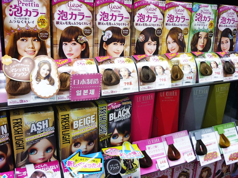 hair color box lot display, Hair Dye, Beauty Products, Asia, Japan, HD wallpaper
