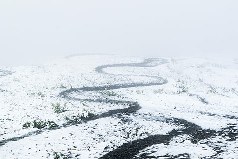 Path, Away, Devoured, Curves, Fog, Snow, winter, uncertain HD wallpaper