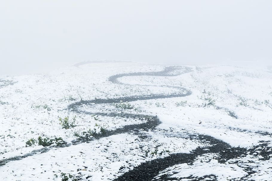 Path, Away, Devoured, Curves, Fog, Snow, winter, uncertain HD wallpaper