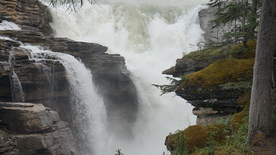 time-lapse photography of waterfalls, Nature, Banff, Canada HD wallpaper