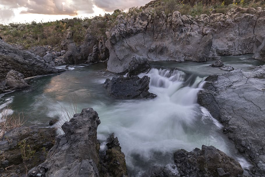 waters, nature, river, waterfall, rock, rock - object, beauty in nature HD wallpaper