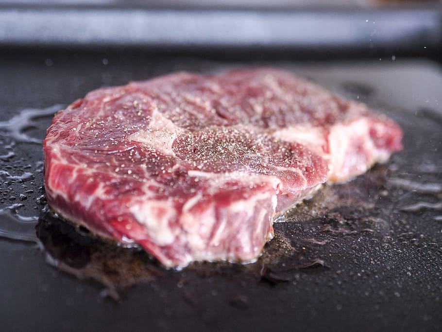 raw meat with seasonings, steak, beef, frying, dinner, cooking HD wallpaper