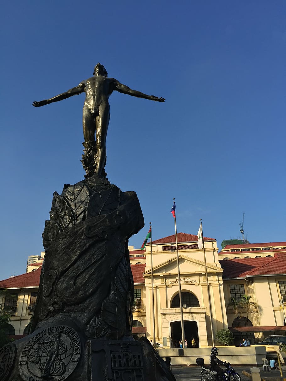statue, open arms, university of the philippines, hospital