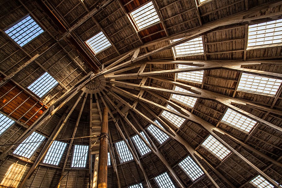 Wide angle shot showing wooden building roof details, image captured in Chatham, Kent, England HD wallpaper