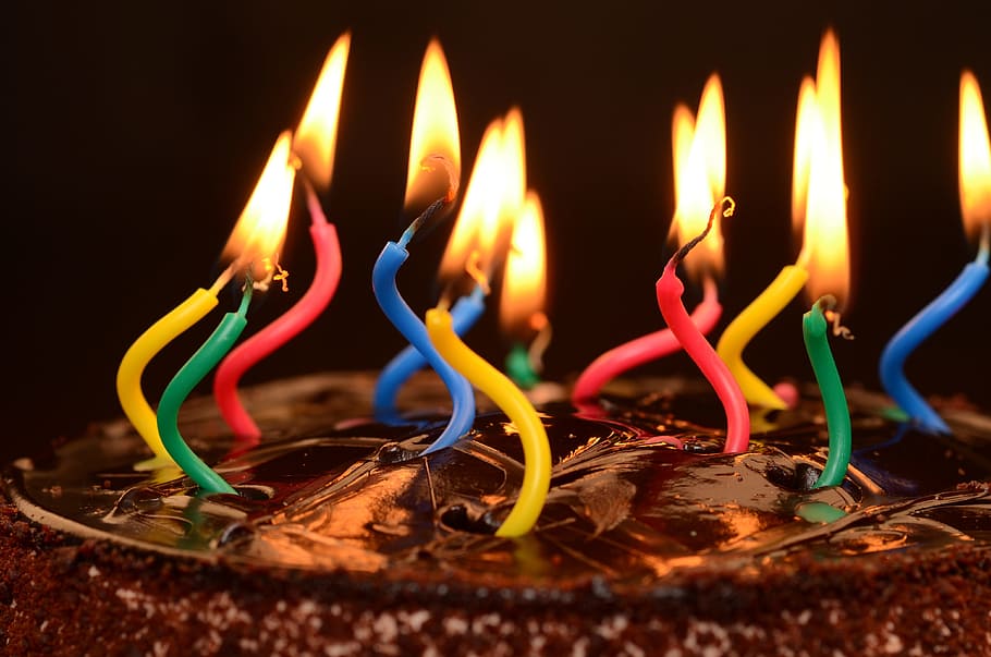 lit assorted-color cake candles, birthday, birthday cake, dessert, HD wallpaper