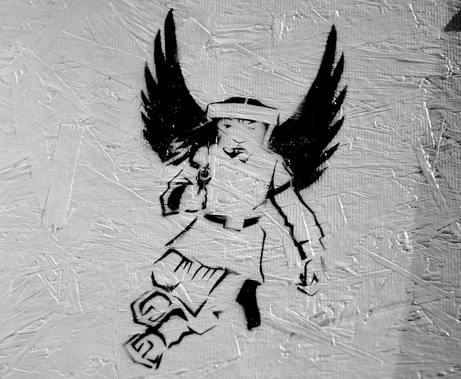 graffiti, printing, mark, angel, asia, art, black and white HD wallpaper