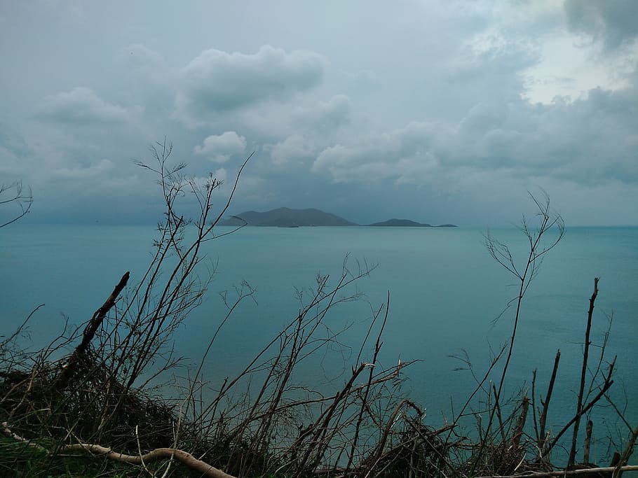 storm, clouds, disaster, hurricane, sea, ocean, blue, island HD wallpaper
