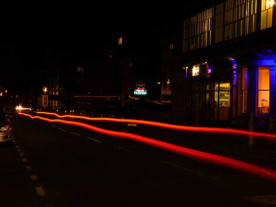 Slow, Night, Traffic, Light, moving, long, illuminated, light trail HD wallpaper