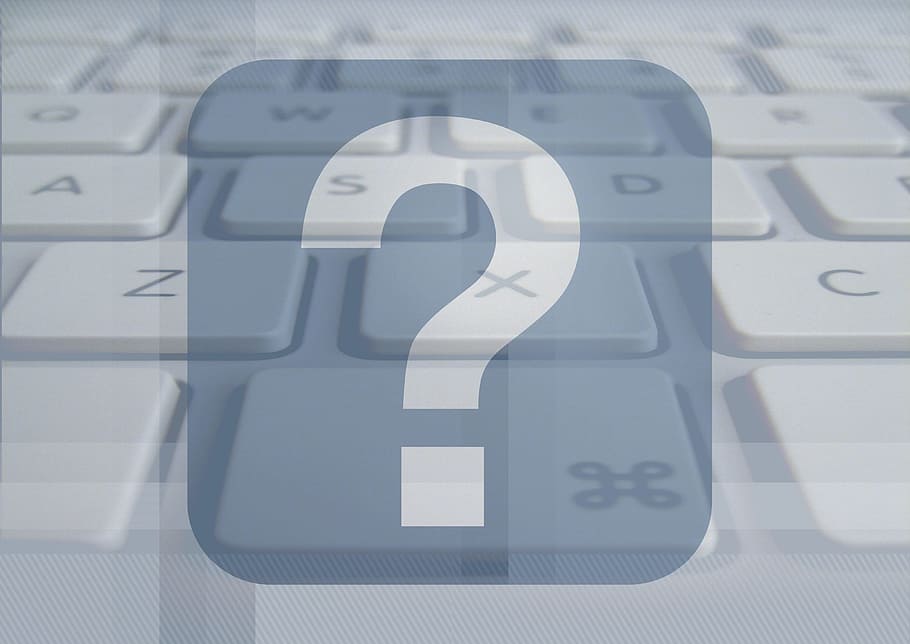 white laptop, Question Mark, Help, Symbol, Characters, blue HD wallpaper