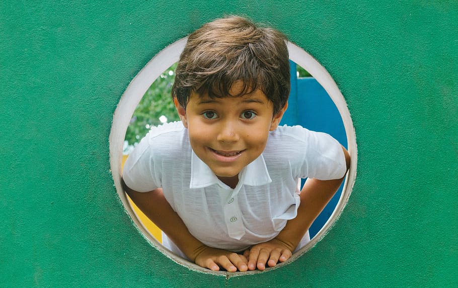 boy wearing white henley top, child, portrait, face, hole, childhood HD wallpaper