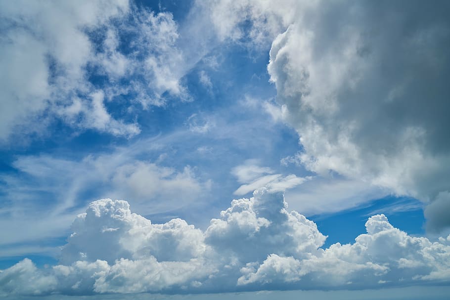 white clouds, blue, nature, landscape, sky, background, texture HD wallpaper