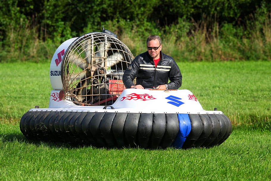 hovercraft, grass, man, sport, men, one person, males, day HD wallpaper