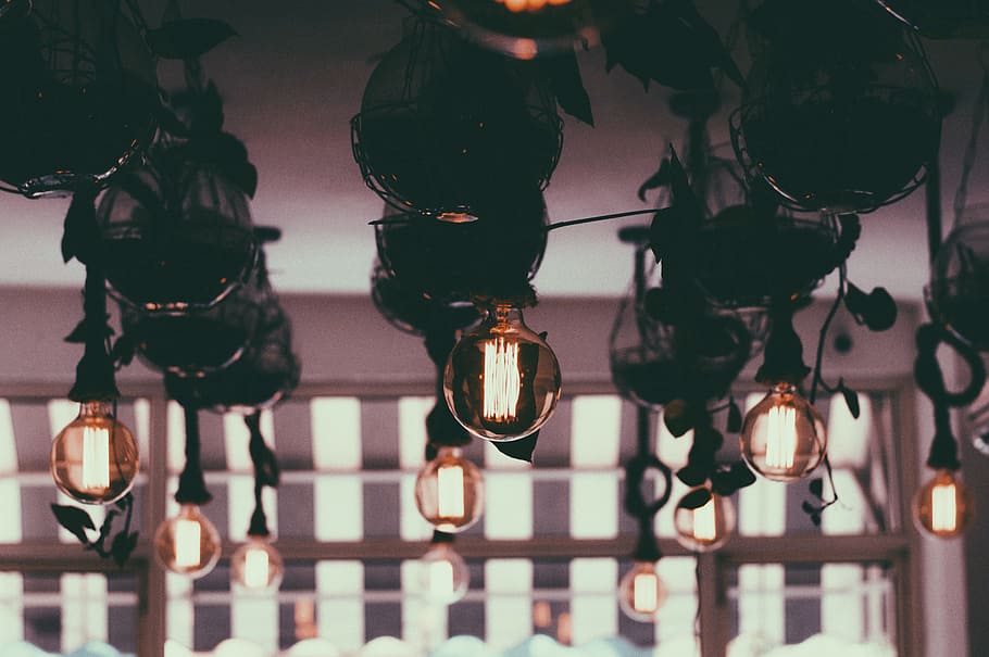 pendant lamp lot, lighted bulb lights, Slight, lighting, glow HD wallpaper