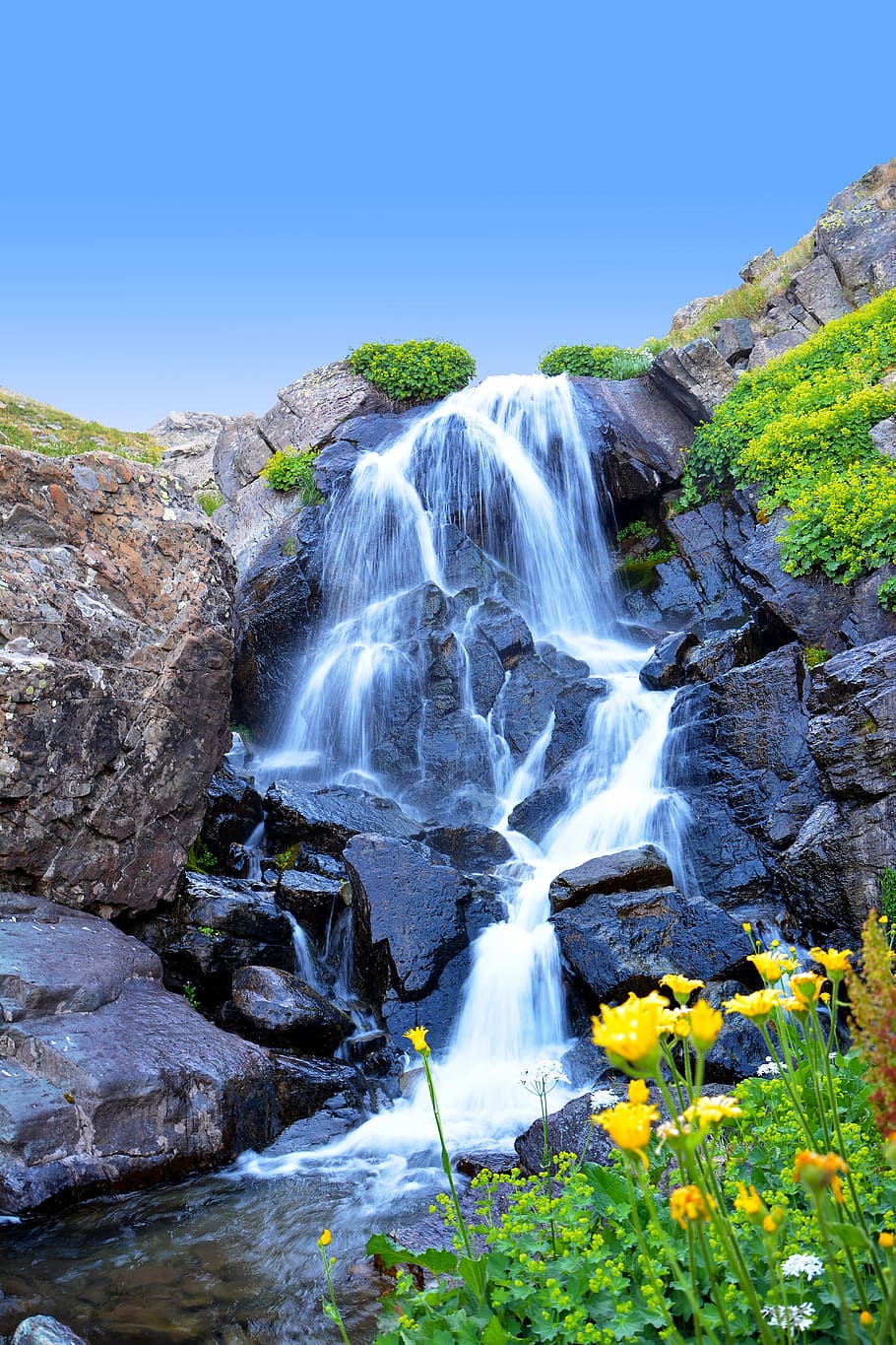 time lapse photo of waterfalls under clear sky, turkey, nature, HD wallpaper