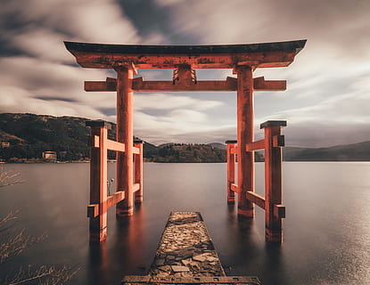 Torii Gate, Japan, temple arc in body of water, domain, God, architecture HD wallpaper